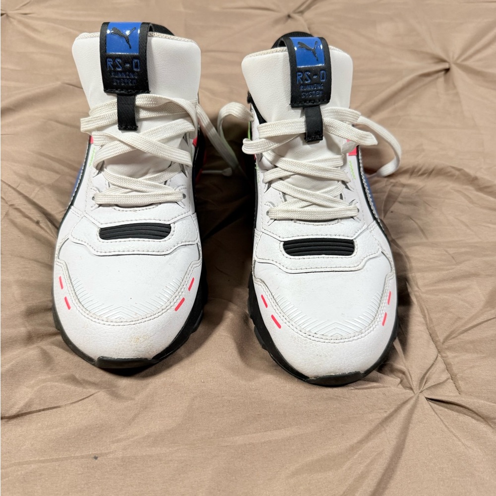 Puma Kids White Sneakers with Blue and Pink Accents